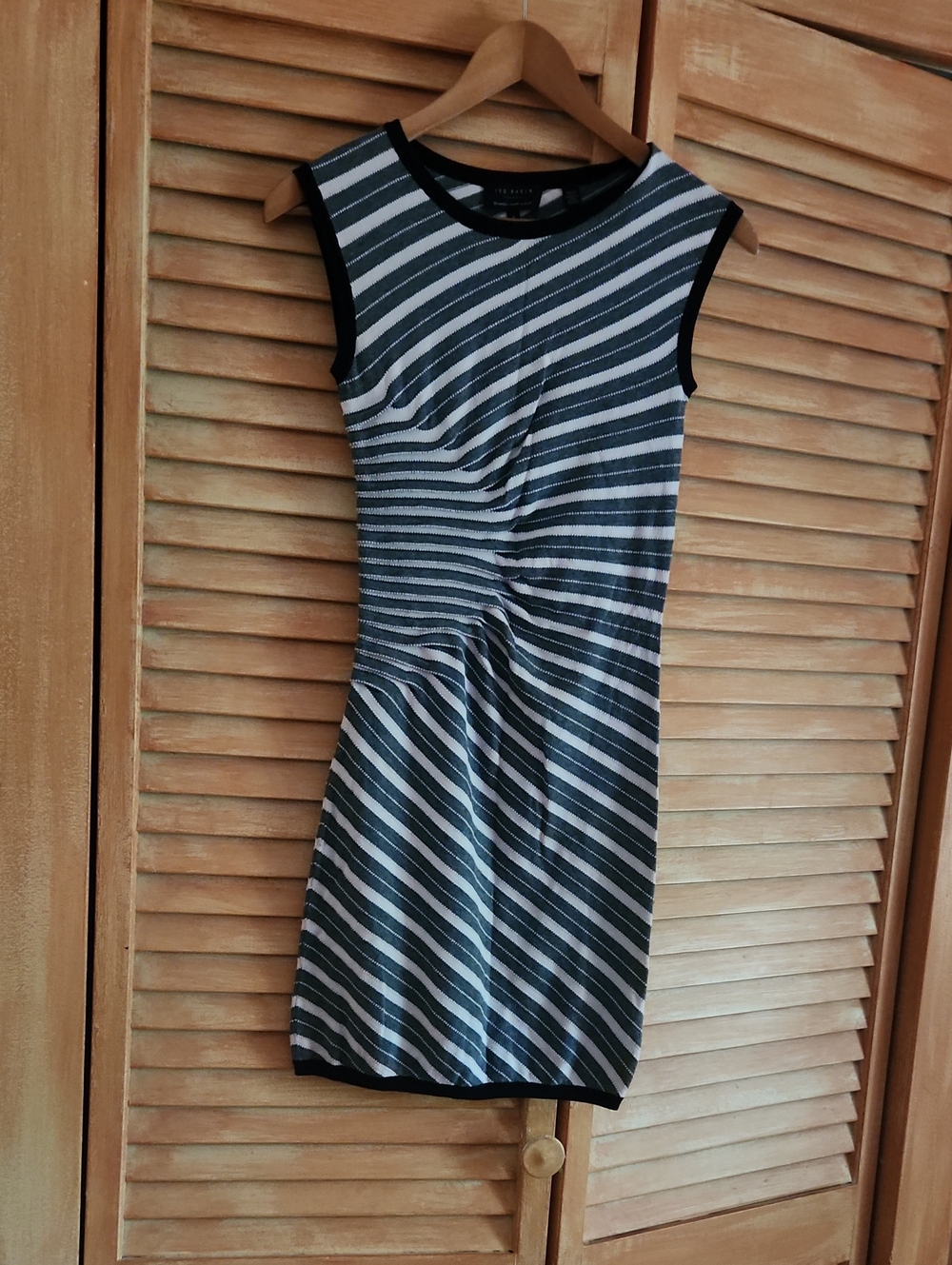 Ted Baker Black and White Striped Sleeveless Mini Dress
